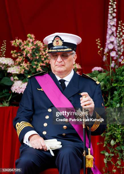 Prince Laurent of Belgium attends the military parade in the front of the Royal Palace at National Day on July 21, 2022 in Brussels, Belgium.