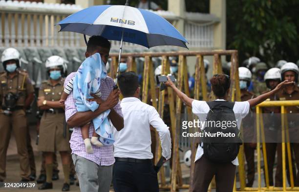 People are protesting against Sri Lankan President Ranil Wickremesinghe against the deployment of troops to evacuate protesters from the Presidential...
