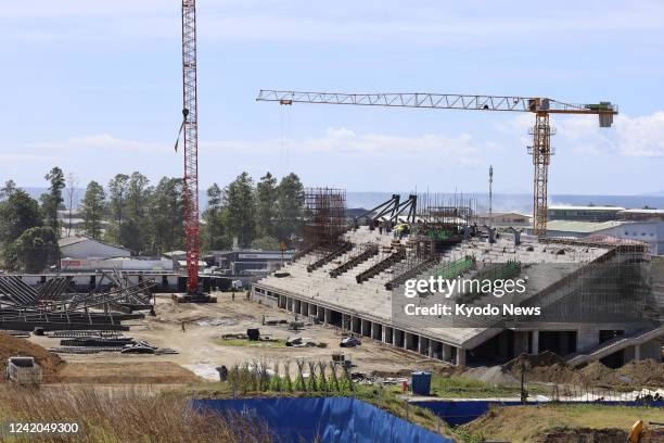 Stadium under construction as part of a Chinese project in Honiara, the capital of the Solomon Islands, is pictured on July 21, 2022. Some events for...