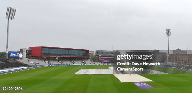 The covers stay on at Old Trafford before the Royal London Series 3rd ODI between England and South Africa at Headingley on July 24, 2022 in Leeds,...