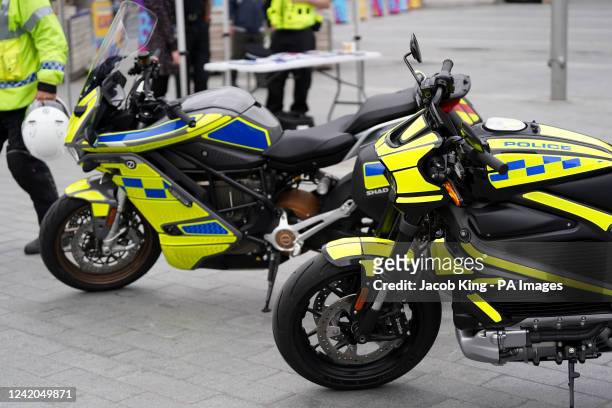 An all-electric Harley Davidson 'LiveWire' motorcycle by New Street station, Birmingham, ahead of the commonwealth games . The eye-catching Harleys,...