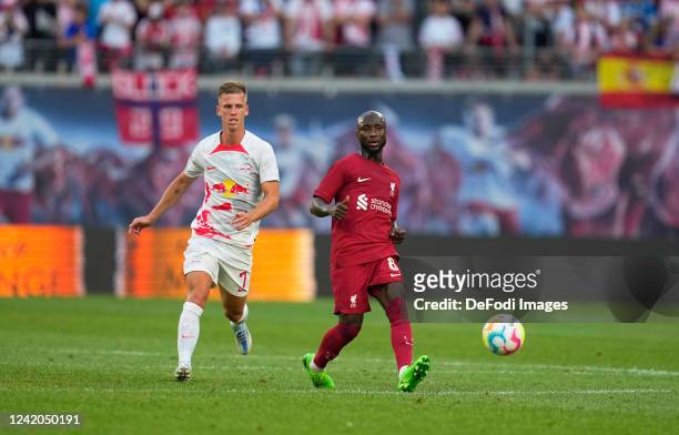 Naby Keita of Liverpool FC controls the ball during the pre-season friendly match between RB Leipzig and Liverpool FC at Red Bull Arena on July 21,...