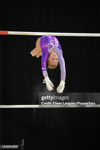 Daria Spiridonova of Russia competing on uneven bars in the women's apparatus final during the European Gymnastics Championships at the Park & Suites...