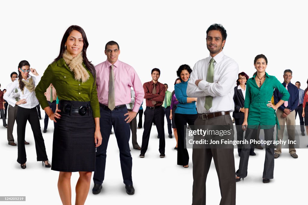 Diverse business people standing together