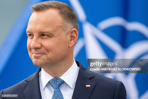 Poland's President Andrzej Duda is seen during the signing ceremony of the law, ratifying the NATO Protocol on Finland and Sweden's membership, on...