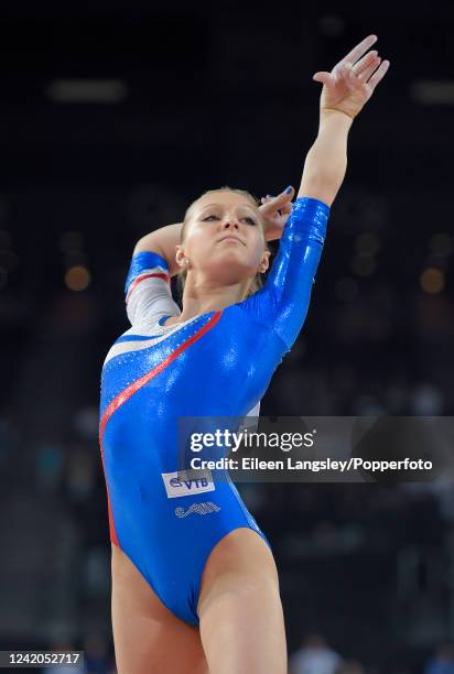 Daria Spiridonova of Russia competing on floor in the women's qualification competition during the European Gymnastics Championships at the Park &...