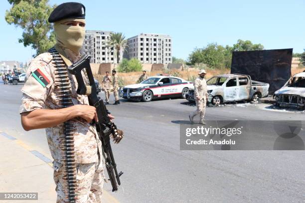 Security measures are taken after conflict between two armed groups in Tripoli, Libya on July 22, 2022.