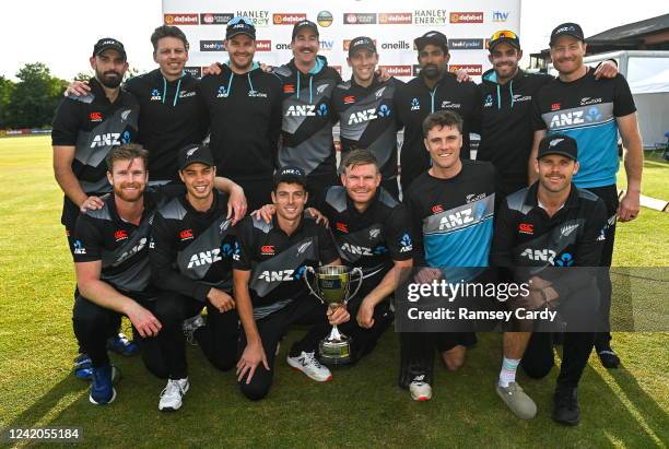 Belfast , United Kingdom - 22 July 2022; The New Zealand team celebrate after the Men's T20 International match between Ireland and New Zealand at...