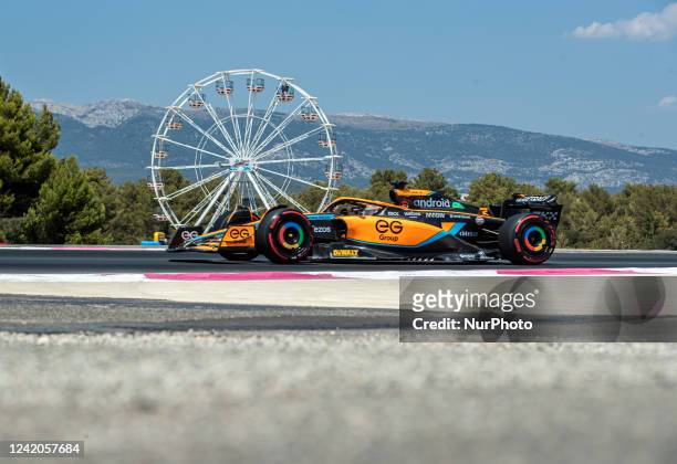 Daniel Ricciardo of Australia and McLaren F1 Team driver goes during the practice session at French Lenovo Formula 1 Grand Prix on July 22, 2022 in...