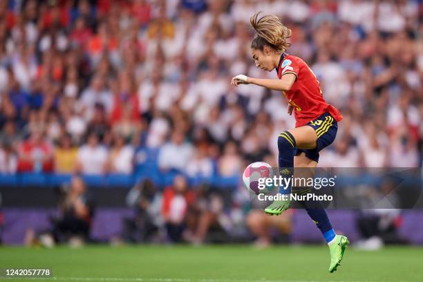 Olga Carmona of Spain controls the ball during the UEFA Women's Euro England 2022 Quarter Final match between England and Spain at Brighton &...