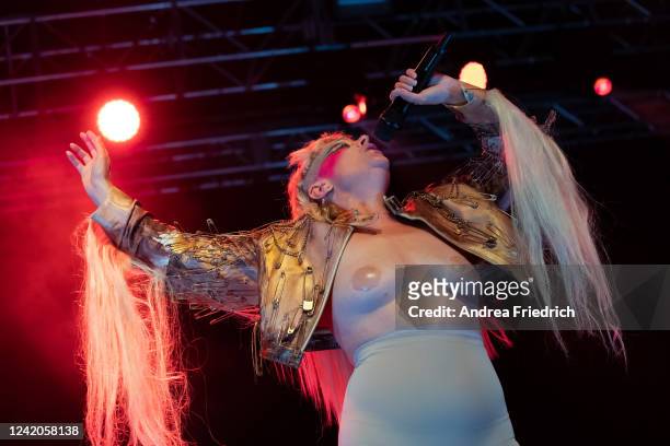 Peaches performs live on stage during a concert at Huxleys Neue Welt on July 22, 2022 in Berlin, Germany.