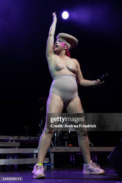 Peaches performs live on stage during a concert at Huxleys Neue Welt on July 22, 2022 in Berlin, Germany.