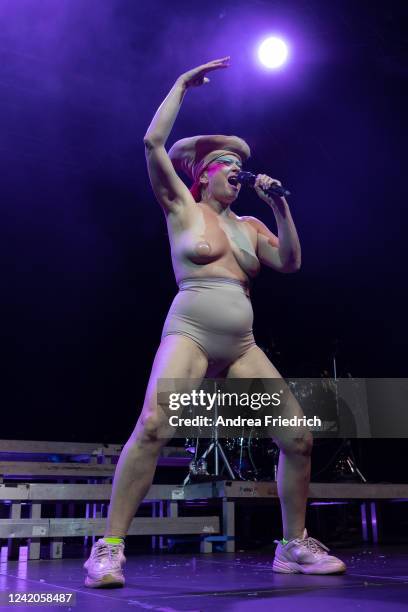 Peaches performs live on stage during a concert at Huxleys Neue Welt on July 22, 2022 in Berlin, Germany.