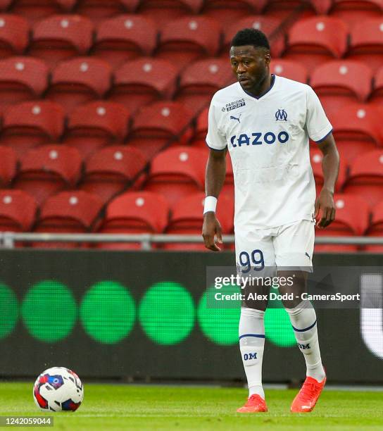 Marseilles Chancel Mbemba during the Football Friendly match between Middlesbrough and Olympique de Marseille at Riverside Stadium on July 22, 2022...