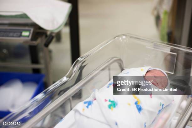 neonato bambino ragazza in ospedale una culla - lettino ospedale foto e immagini stock