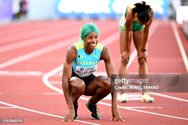 Bahamas' Shaunae Miller-Uibo reacts after winning the women's 400m final during the World Athletics Championships at Hayward Field in Eugene, Oregon...