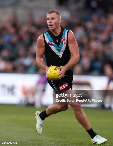 Dan Houston of the Power during the 2022 AFL Round 19 match between the Port Adelaide Power and the Geelong Cats at Adelaide Oval on July 23, 2022 in...