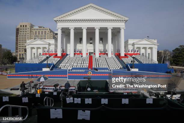 View of the Virginia State Capitol Building from the press stand after inauguration ceremonies for the swearing in of Glenn Youngkin as Virginias...