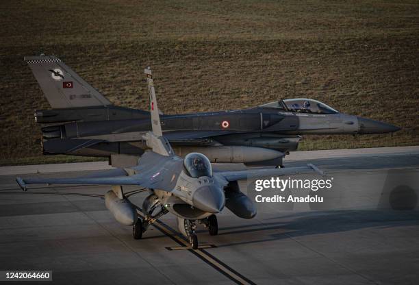 Turkish military aircraft are seen at the Incirlik 10th Tanker Base Command in Adana, Turkiye on May 25, 2022. The aircrafts "Akinci" of their speed...