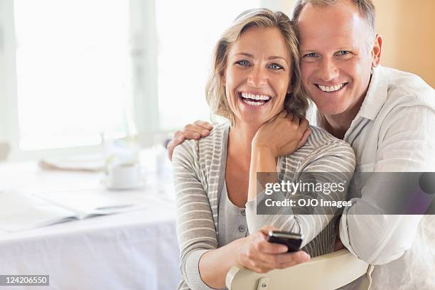 portrait of happy couple at the breakfast table - 40 49 år bildbanksfoton och bilder