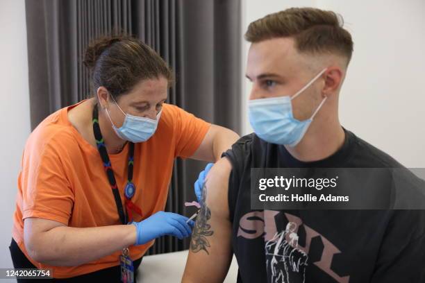 Nurse, Gabby Monk administers a dose of the monkeypox vaccine on July 23, 2022 in London, England. The NHS is expanding its rollout in London as...