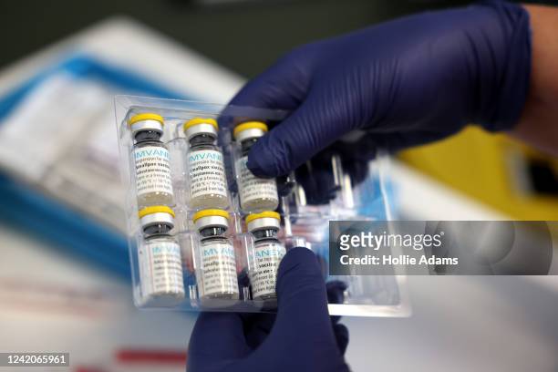 Medical professional prepares a dose of the monkeypox vaccine on July 23, 2022 in London, England. The NHS is expanding its monkeypox vaccine rollout...