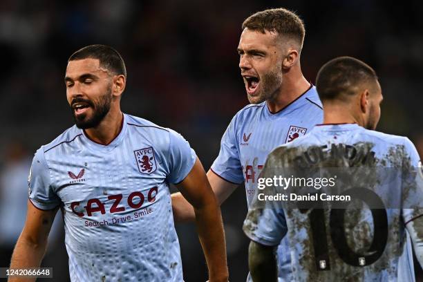 Calum Chambers of Aston Villa celebrates a goal during the Pre-Season Friendly match between Manchester United and Aston Villa at Optus Stadium on...