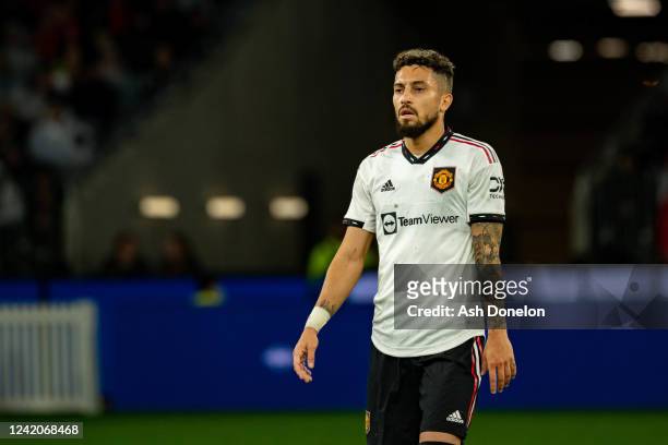 Alex Telles of Manchester United in action during the Pre-Season Friendly match between Manchester United and Aston Villa at Optus Stadium on July...