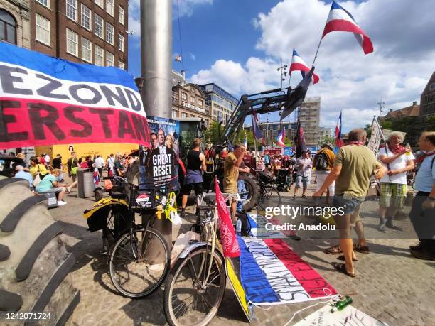 The NETHERLANDS Demonstrators attend a rally of the Netherland In Resistance group sympathizers to support farmers, fishermen and truckers, on Dam...