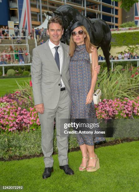 Dougray Scott and Claire Forlani attend the QIPCO King George Diamond Day at Ascot Racecourse on July 23, 2022 in Ascot, England.