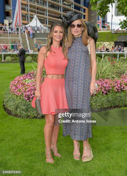 Laura Johnson and Claire Forlani attend the QIPCO King George Diamond Day at Ascot Racecourse on July 23, 2022 in Ascot, England.