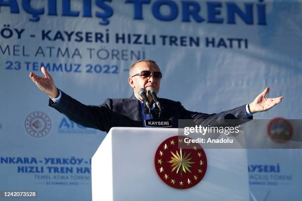 Turkish President Recep Tayyip Erdogan attends mass opening ceremony in Kayseri, Turkiye on July 23, 2022.