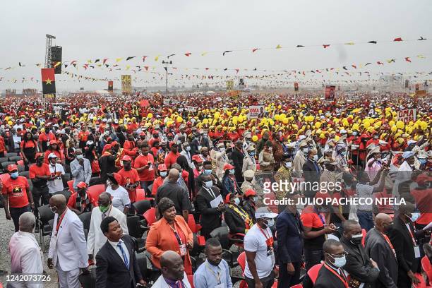 People's Movement for the Liberation of Angola supporters gather as Angola incumbent President Joao Lourenco addresses an elections rally in Luanda...