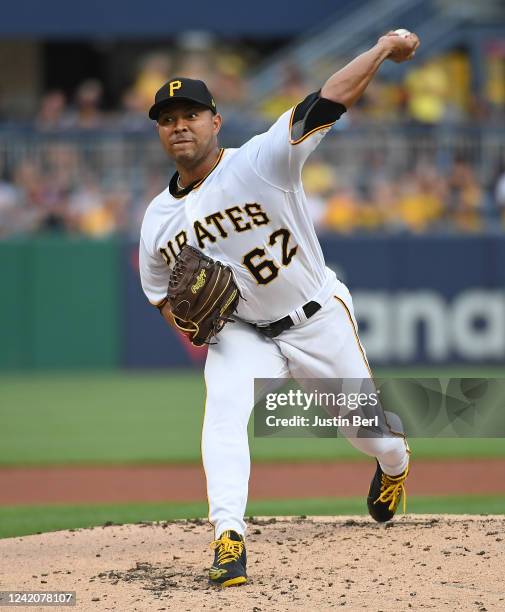 Jose Quintana of the Pittsburgh Pirates delivers a pitch in the second inning during the game against the Miami Marlins at PNC Park on July 23, 2022...