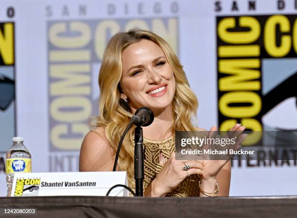 Shantel VanSanten speaks onstage during the Entertainment Weekly: Bold School panel in Hall H at the 2022 Comic-Con International held at the San...
