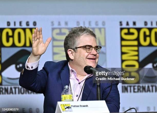 Patton Oswald speaks onstage during the The Sandman panel in Hall H at the 2022 Comic-Con International held at the San Diego Convention Center on...