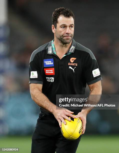 Dean Solomon, Assistant Coach of the Giants is seen during the 2022 AFL Round 19 match between the Carlton Blues and the GWS Giants at Marvel Stadium...