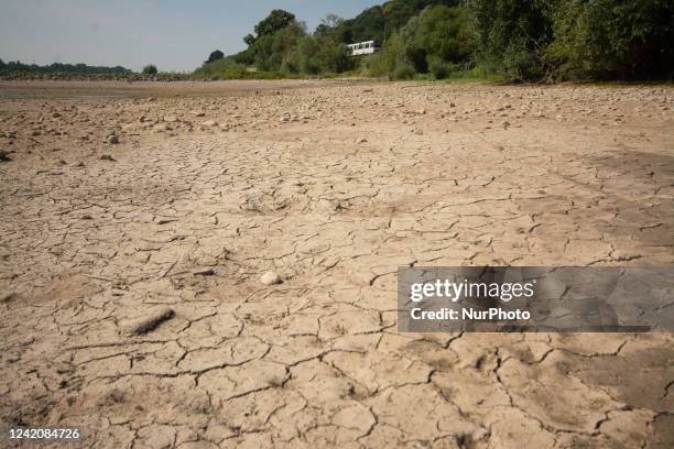Dry bank of the Rhine river is seen in Bad Honnef, Germany on July 23, 2022 as rain has slightly raised the water levels on the Rhine, however water...