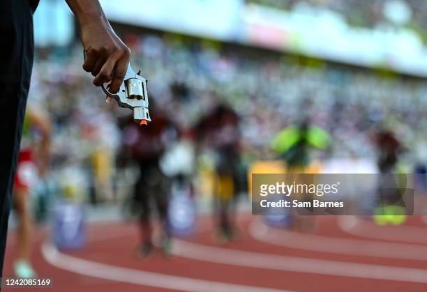 Oregon , United States - 23 July 2022; A general view of a starters pistol before the men's 800m final during day nine of the World Athletics...