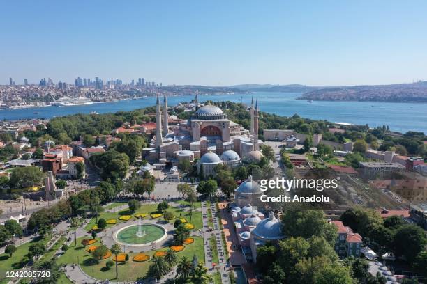 An aerial view of the Hagia Sophia Grand Mosque in Istanbul, Turkiye on July 24, 2022. The Hagia Sophia Grand Mosque, which was converted into a...