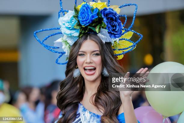 Contestant for the Binibining Pilipinas Miss Philippines 2022 attends the "Grand Parade of Beauties" in Quezon City, the Philippines on July 23,...