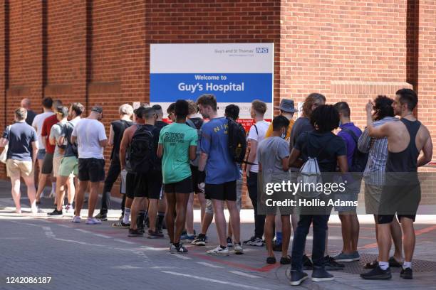 People line up to recieve monkeypox vaccinations at Guys Hospital on July 24, 2022 in London, England. World Heath Organisation Director-General,...