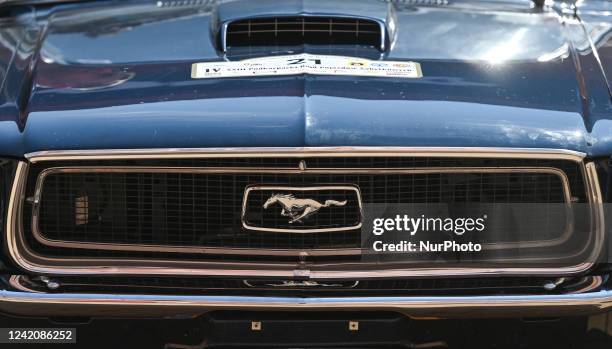 Logo of Ford Mustang seen on a vintage Ford Mustang Fastback car during the 23rd the Podkarpackie Historical Vehicles Rally in Rzeszow. On Saturday,...