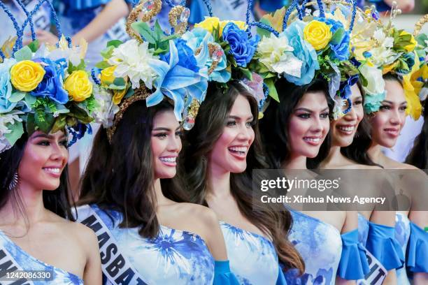 Contestants for the Binibining Pilipinas Miss Philippines 2022 attend the "Grand Parade of Beauties" in Quezon City, the Philippines on July 23,...