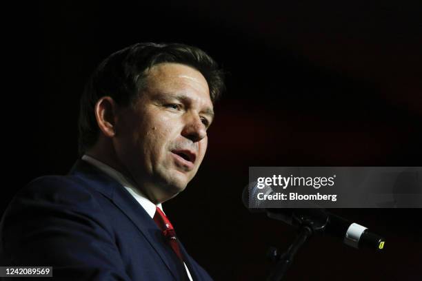Ron DeSantis, governor of Florida, speaks during the 2022 Victory Dinner in Hollywood, Florida, US, on Saturday, July 23, 2022. Governor Ron DeSantis...