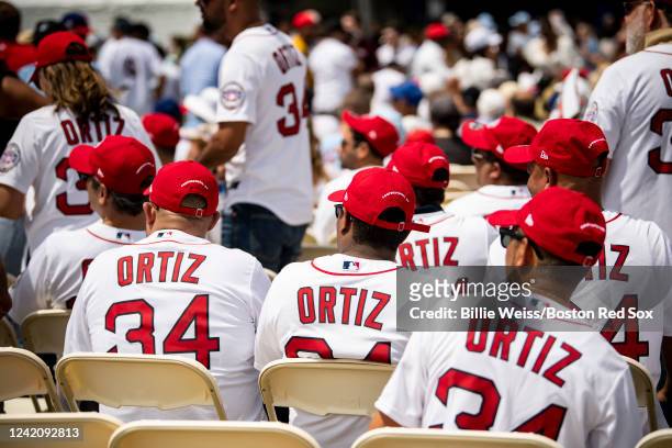 Fans look on during the induction ceremony for Hall of Fame Class of 2022 Inductee David Ortiz during the 2022 Hall of Fame weekend at the National...