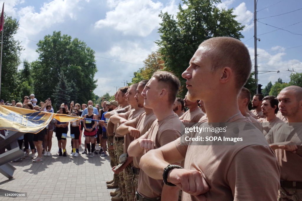 Azoz Regiment Members of the Azov Regiment are seen on parade during the running ...