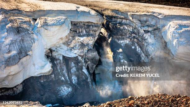 Meltwater flows from the Greenland ice sheet into the Baffin Bay near Pituffik, Greenland on July 17, 2022 as captured from the ground on a NASA...