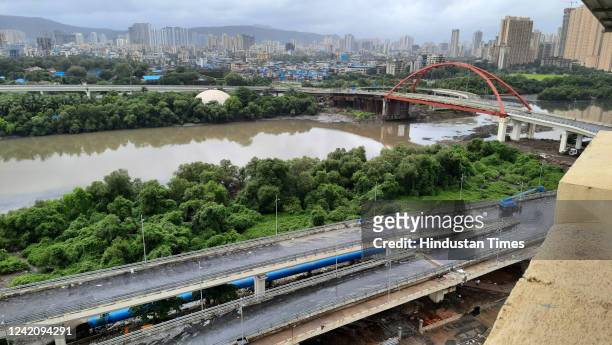 Demand for third Kalwa bridge to be opened to ease traffic for residents of Kalwa, in Thane, on July 23, 2022 in Mumbai, India.