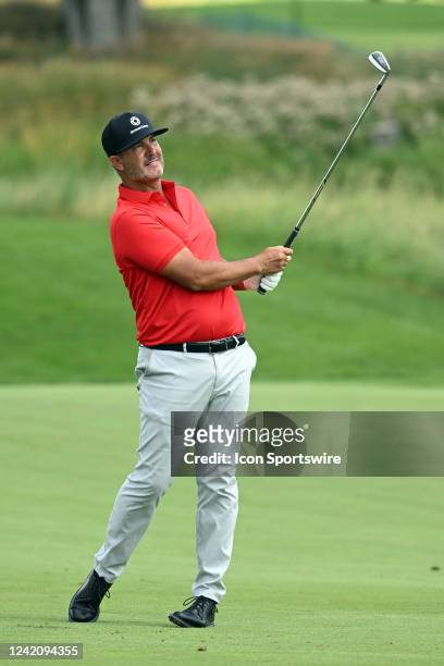 Scott Piercy hits an approach hot on the 7th hole during the final round of the 3M Open at TPC Twin Cities on July 24, 2022 in Blaine, Minnesota